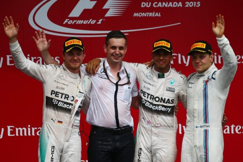 Formula One World Championship 2015, Round 7, Canadian Grand Prix, Montreal, Canada, Sunday 7 June 2015 - st place Lewis Hamilton (GBR) Mercedes AMG F1 W06, 2nd place Nico Rosberg (GER) Mercedes AMG F1 W06 and 3rd place Valtteri Bottas (FIN) Williams FW37.