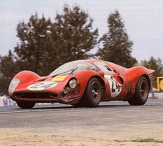 The Equipe Nationale Belge entered Ferrari 330P4 ch no 0856 of Mairesse and Beurlys on the way to 3rd place at the ?67 Le Mans 24 hours