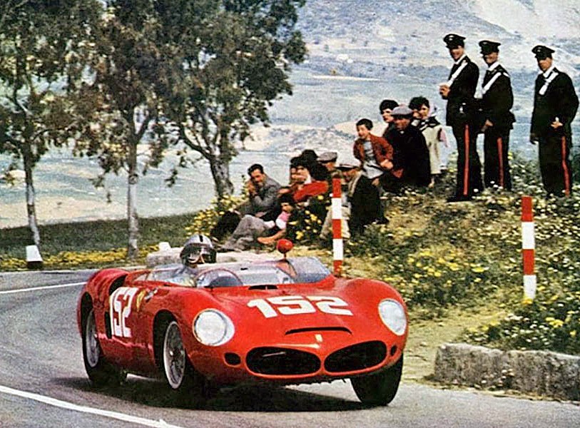 The winning Ferrari Dino 246SP ch no 0796 of Ro dríguez and Mairesse at the ‘62 Targa Florio